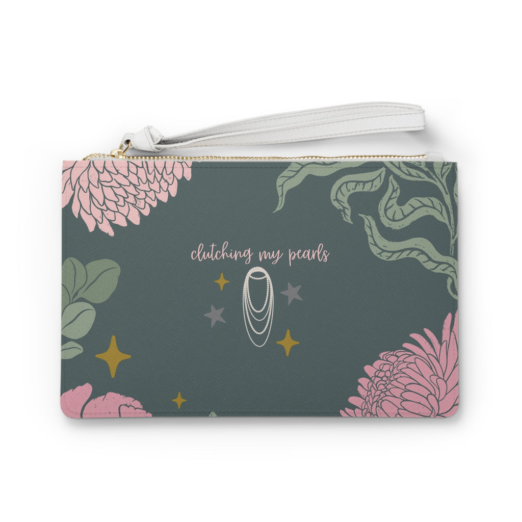 Clutch Bag — 'Clutching My Pearls' Floral Wristlet Clutch