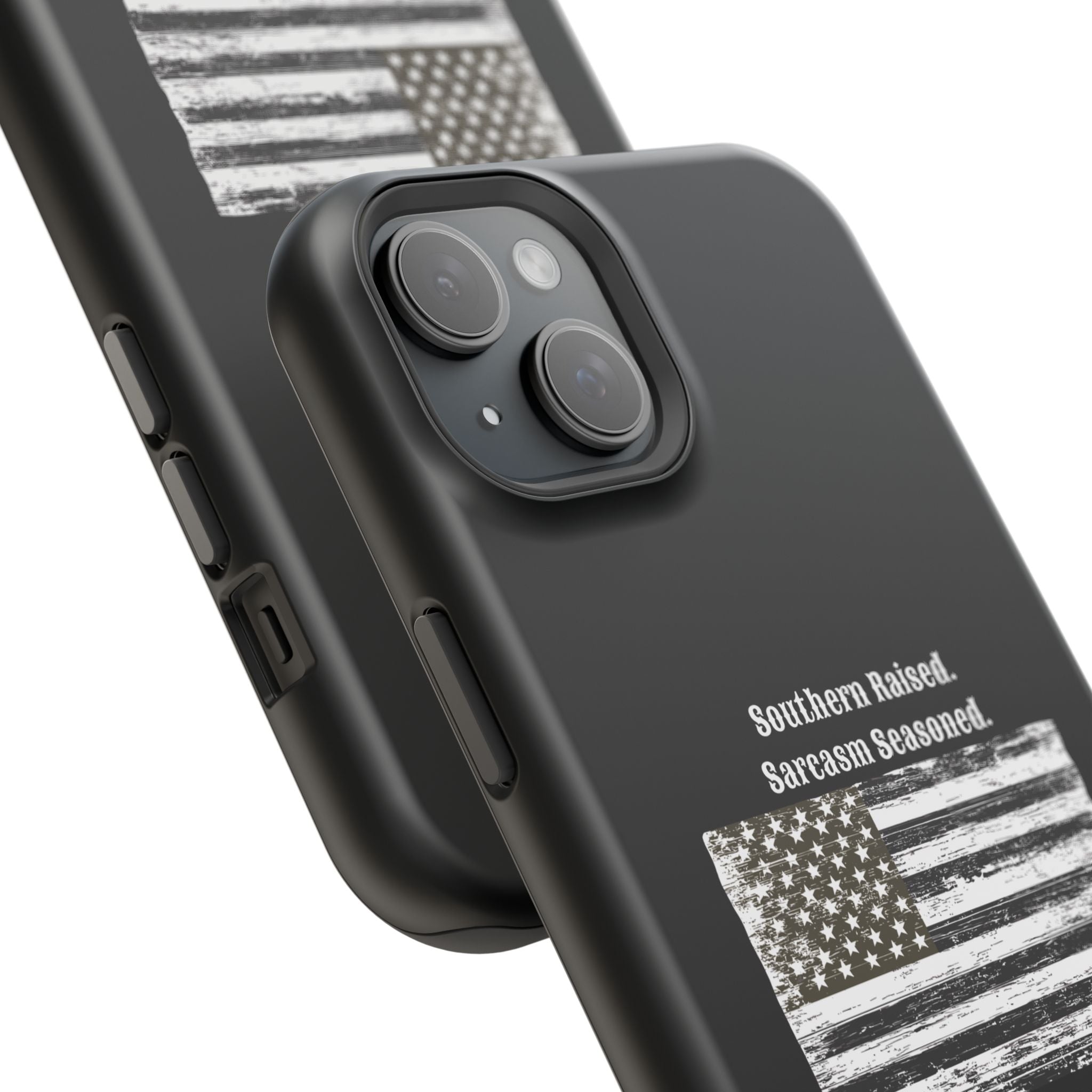 iPhone Case - "Southern Raised. Sarcasm Seasoned." Distressed Flag Magnetic Impact-Resistant Case