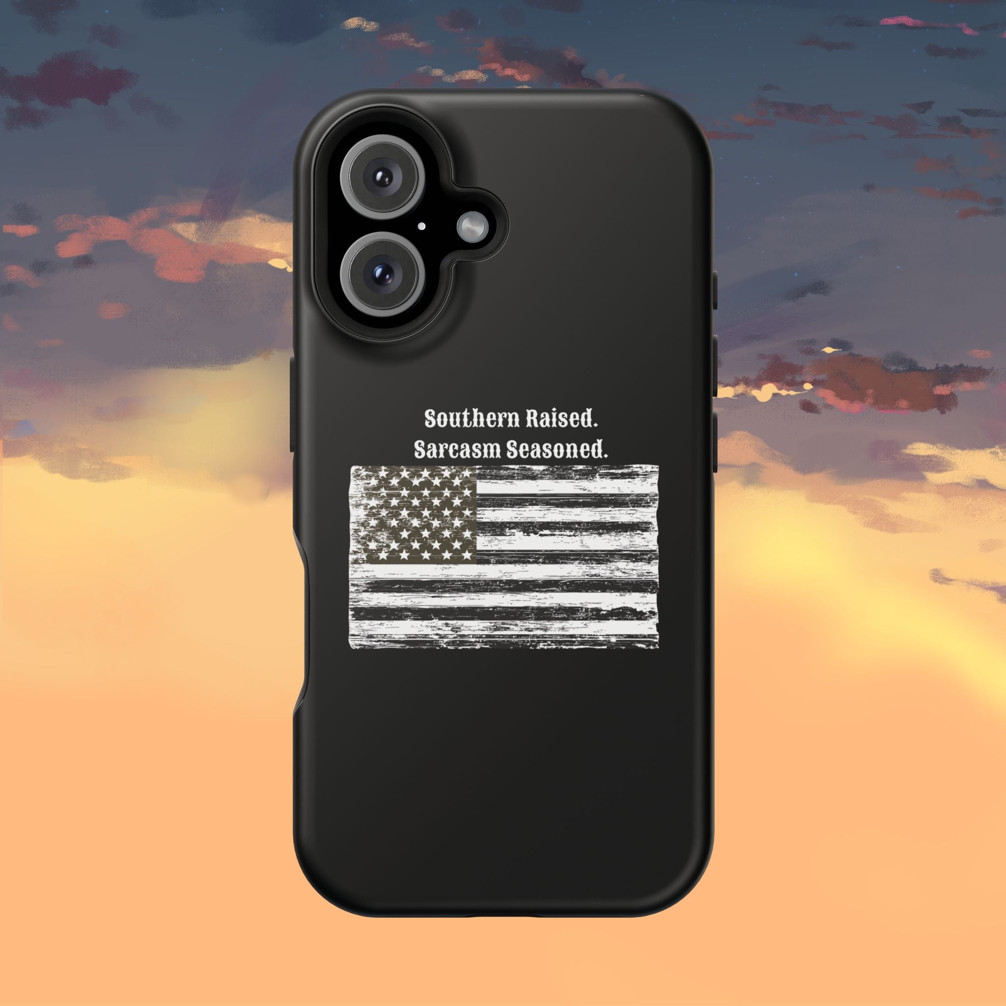 iPhone Case - "Southern Raised. Sarcasm Seasoned." Distressed Flag Magnetic Impact-Resistant Case