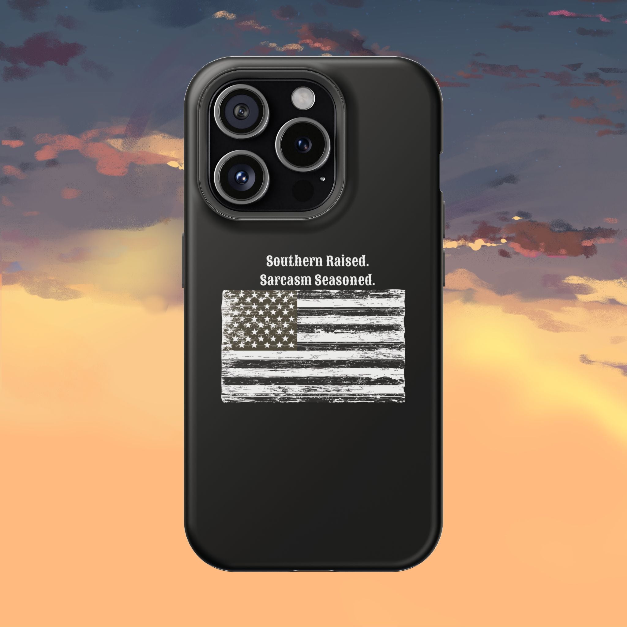 iPhone Case - "Southern Raised. Sarcasm Seasoned." Distressed Flag Magnetic Impact-Resistant Case