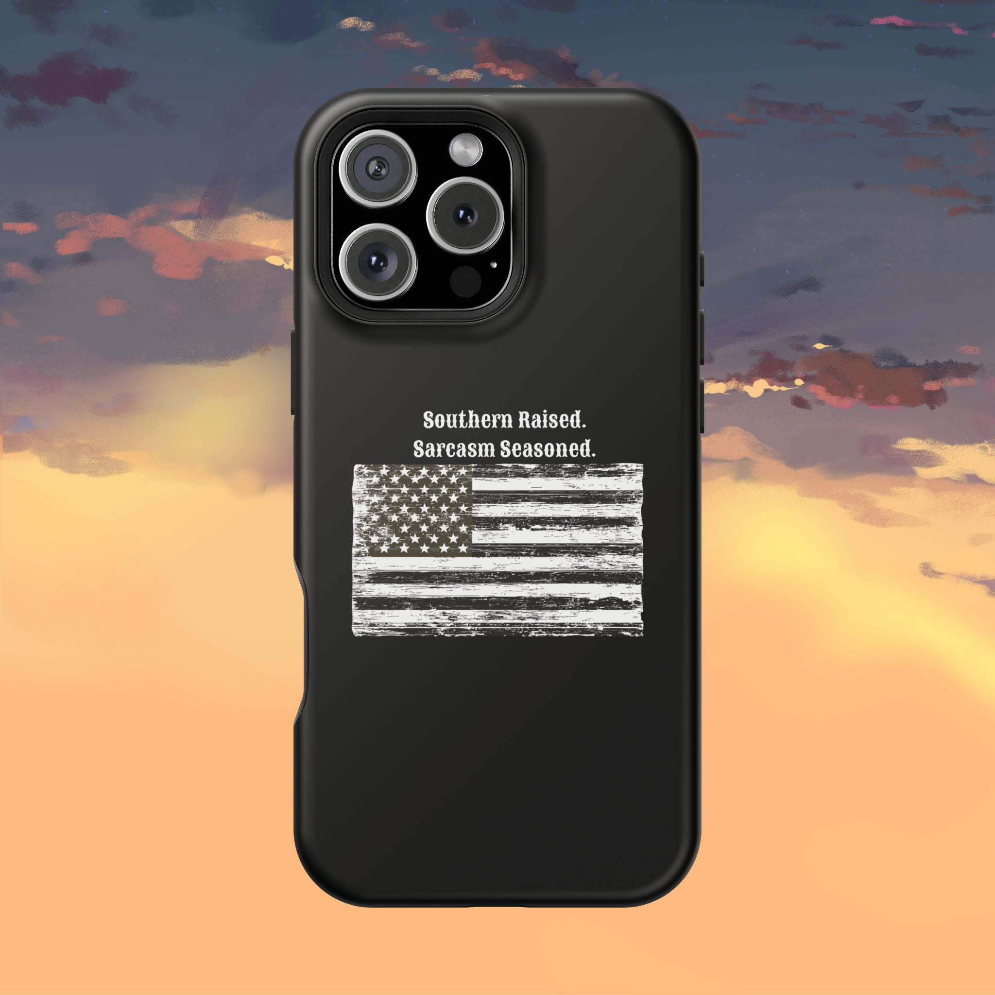 iPhone Case - "Southern Raised. Sarcasm Seasoned." Distressed Flag Magnetic Impact-Resistant Case