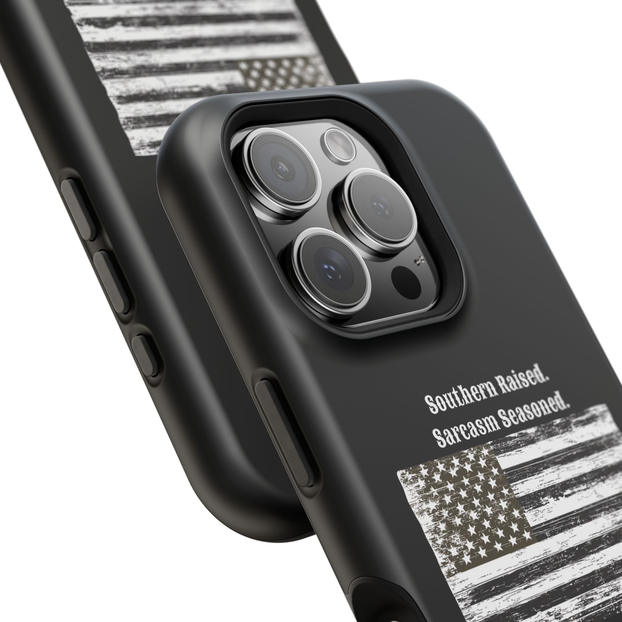 iPhone Case - "Southern Raised. Sarcasm Seasoned." Distressed Flag Magnetic Impact-Resistant Case