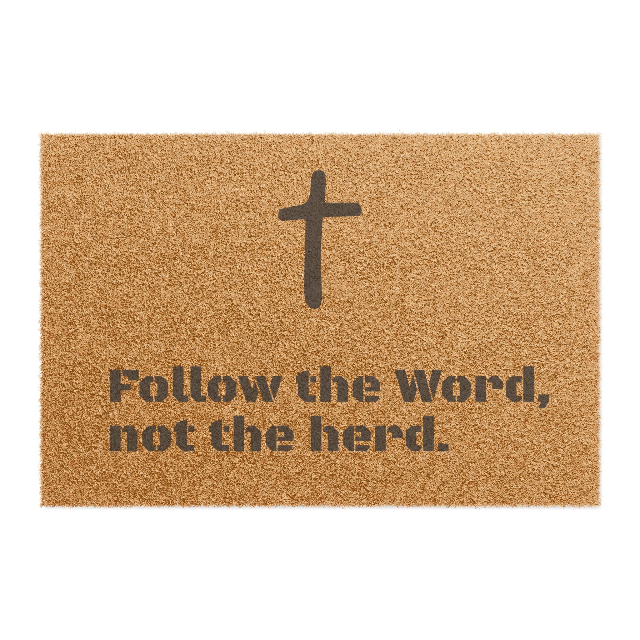 Doormat — "Follow the Word, Not the Herd" Cross Welcome Mat