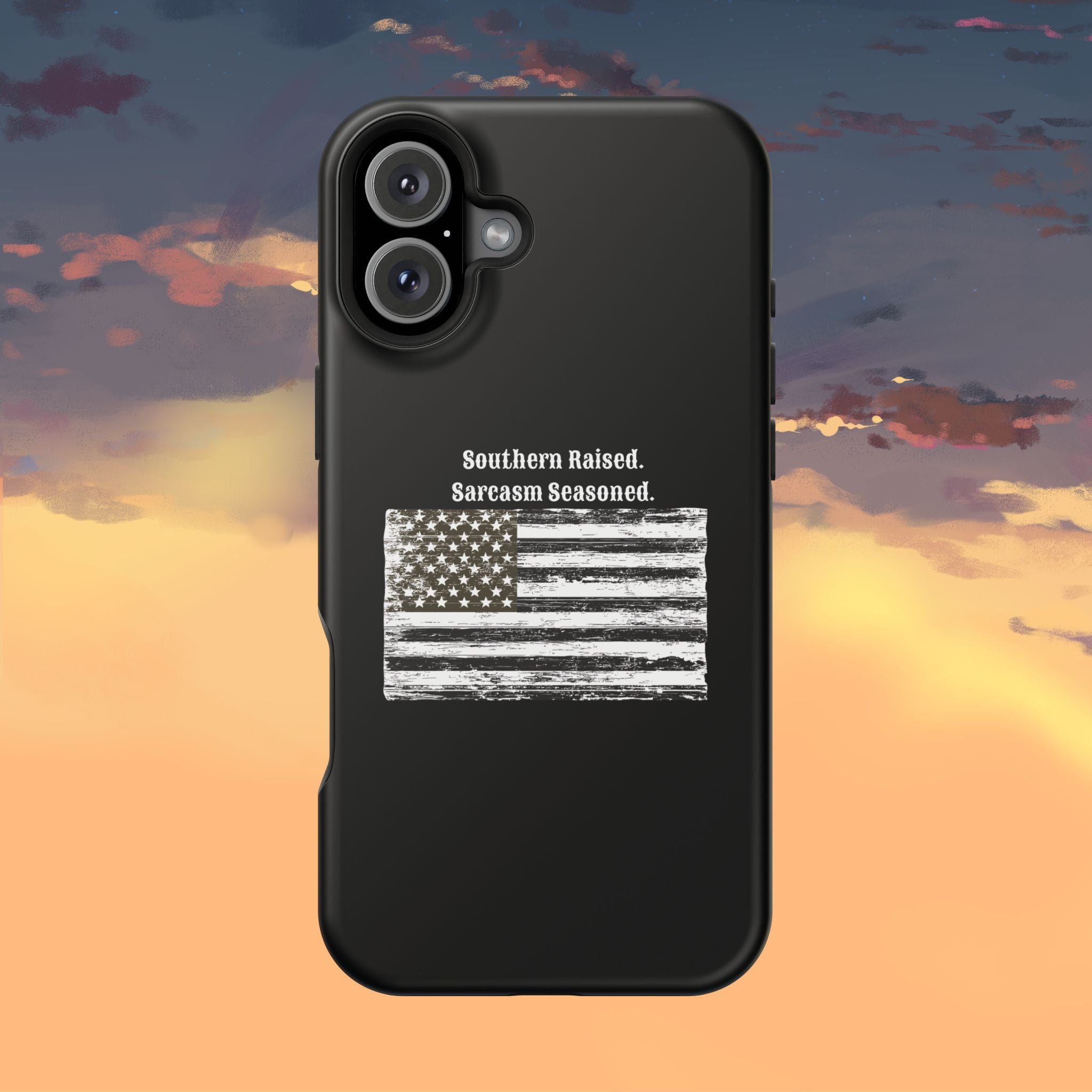 iPhone Case - "Southern Raised. Sarcasm Seasoned." Distressed Flag Magnetic Impact-Resistant Case