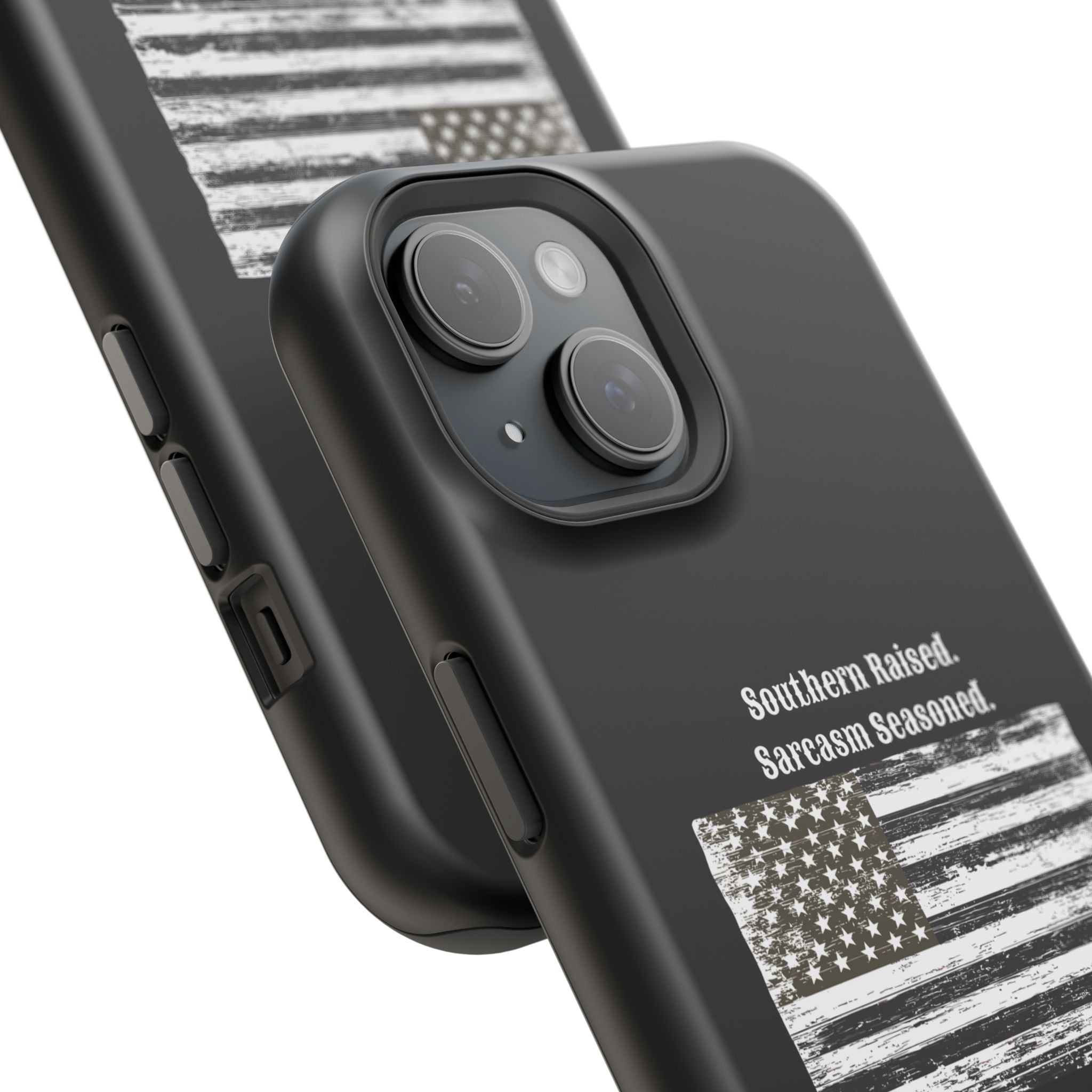 iPhone Case - "Southern Raised. Sarcasm Seasoned." Distressed Flag Magnetic Impact-Resistant Case