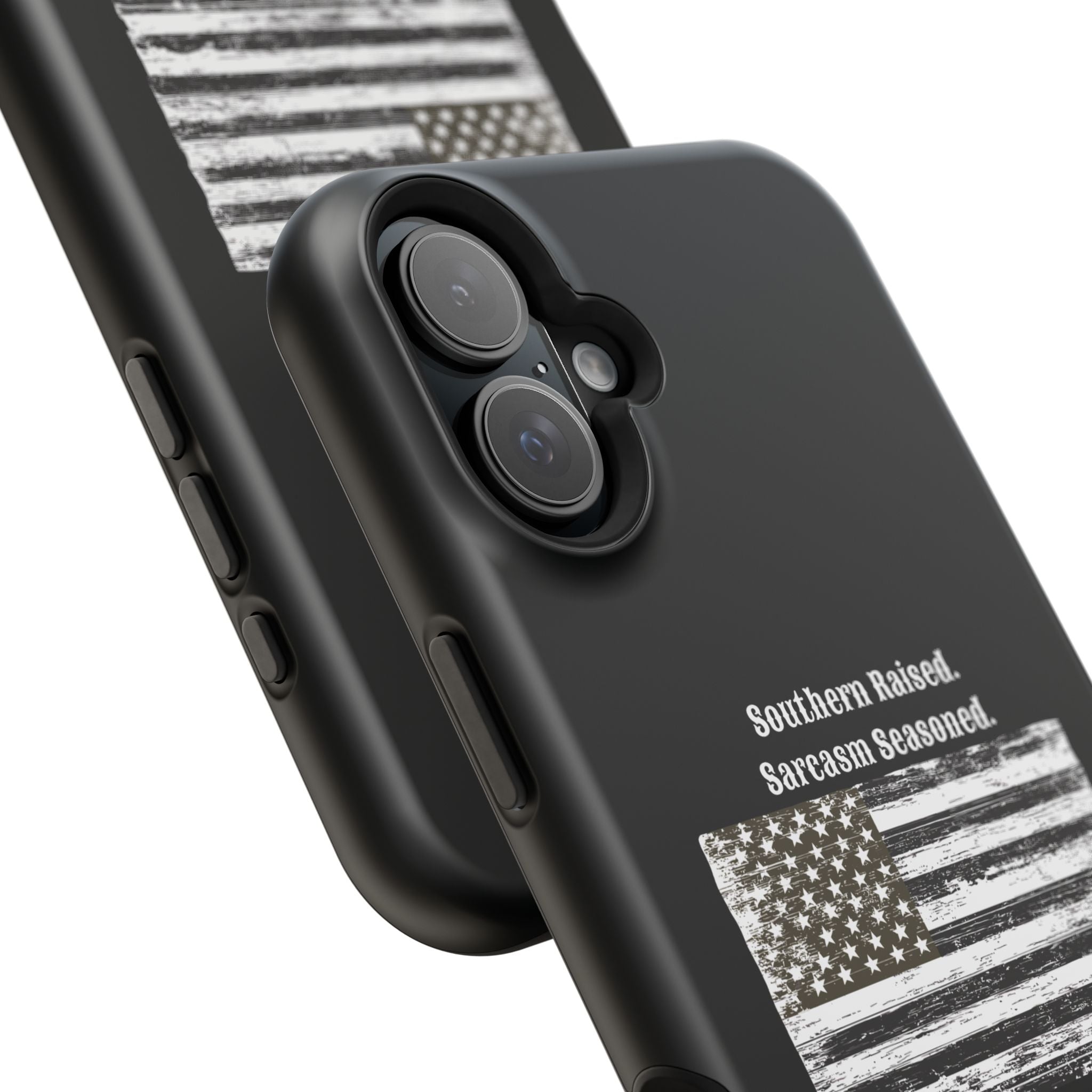 iPhone Case - "Southern Raised. Sarcasm Seasoned." Distressed Flag Magnetic Impact-Resistant Case