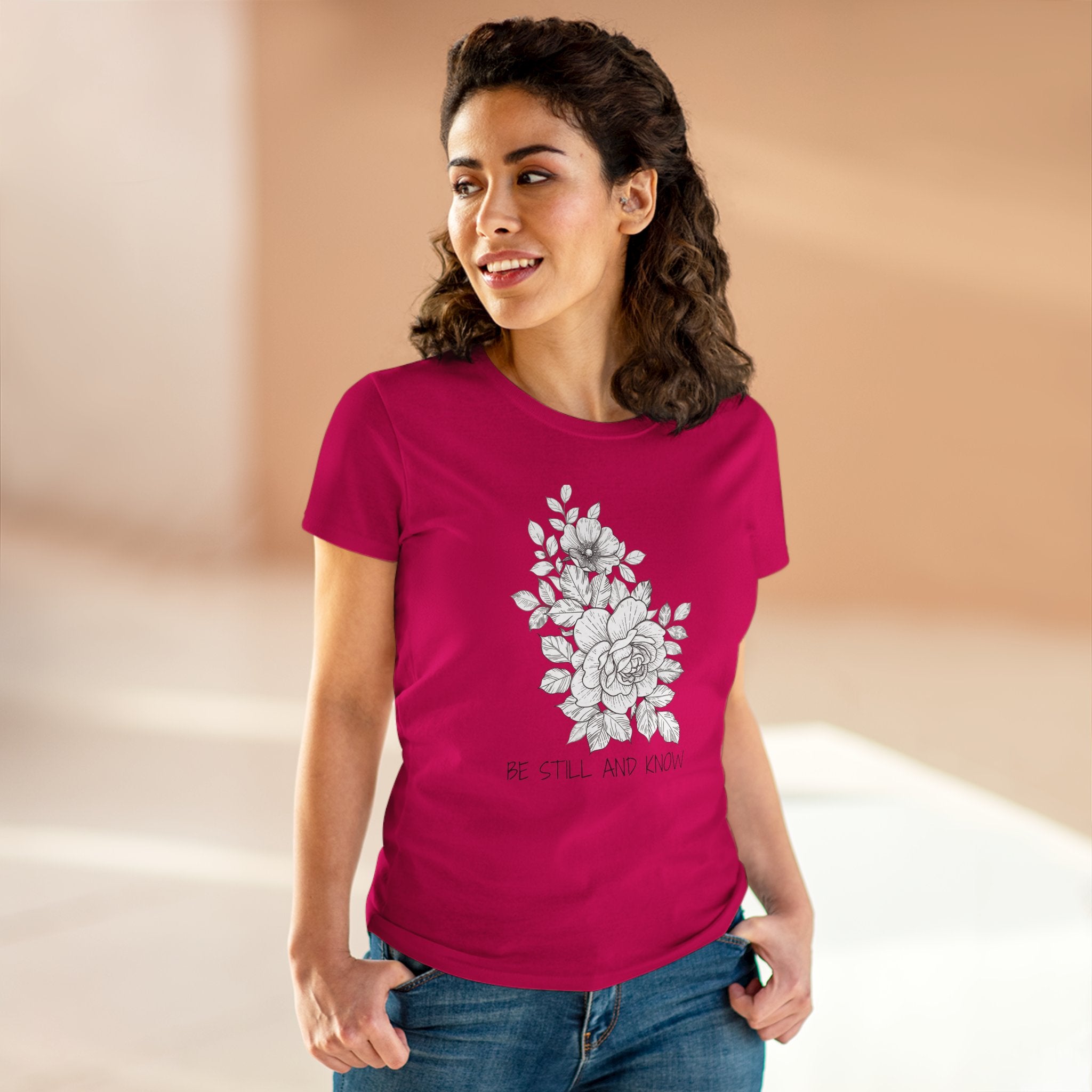 Women's Tee — Floral 'Be Still and Know' Cotton Shirt