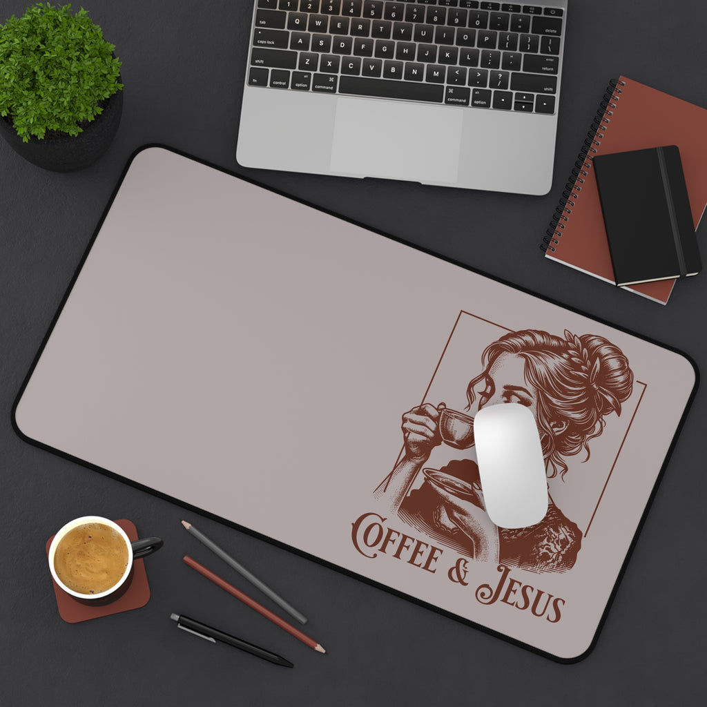Coffee & Jesus Desk Mat — Faith-Inspired Office Mouse Pad
