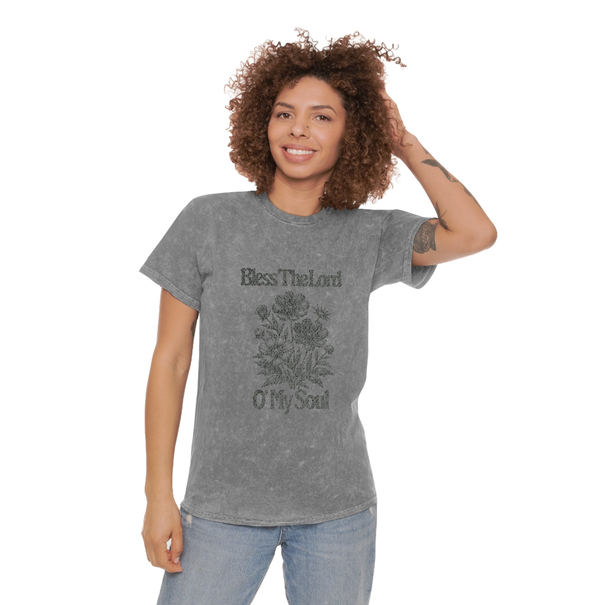 Bless The Lord O' My Soul Floral Mineral Wash T‑Shirt — Vintage Christian Tee