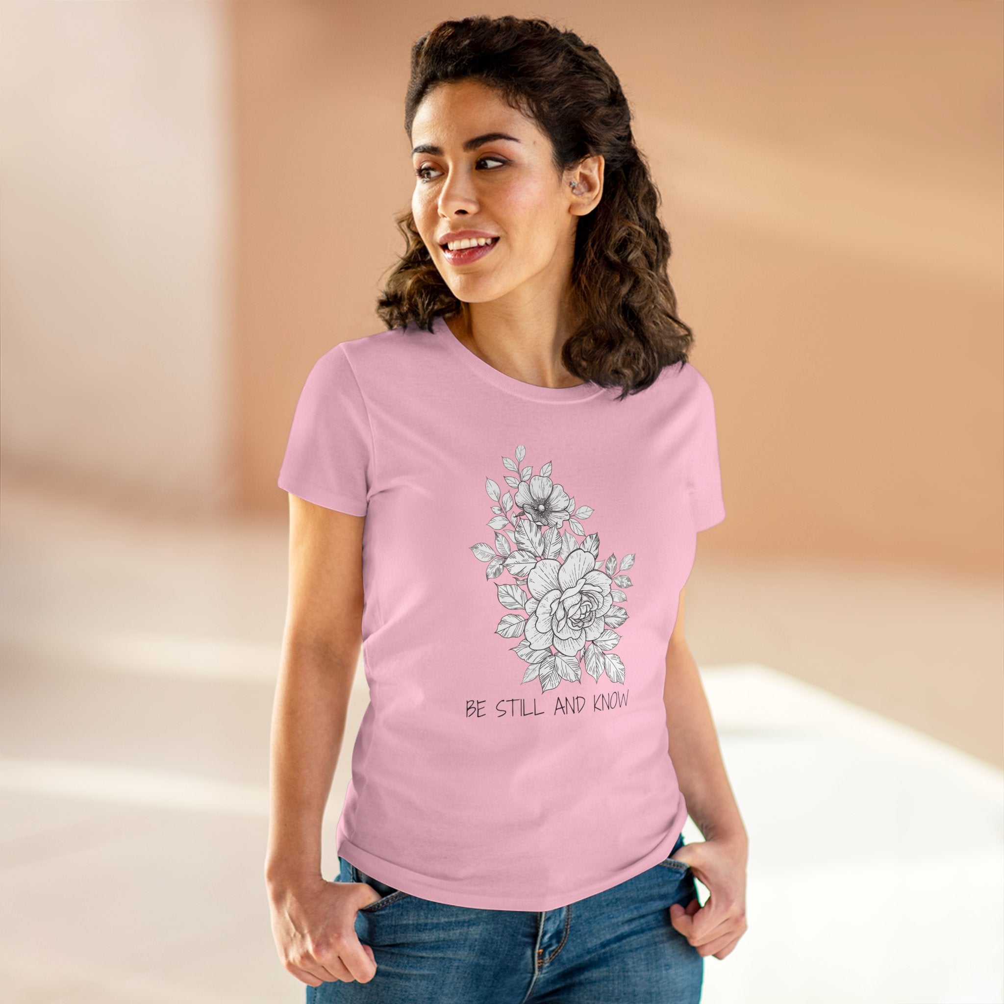 Women's Tee — Floral 'Be Still and Know' Cotton Shirt