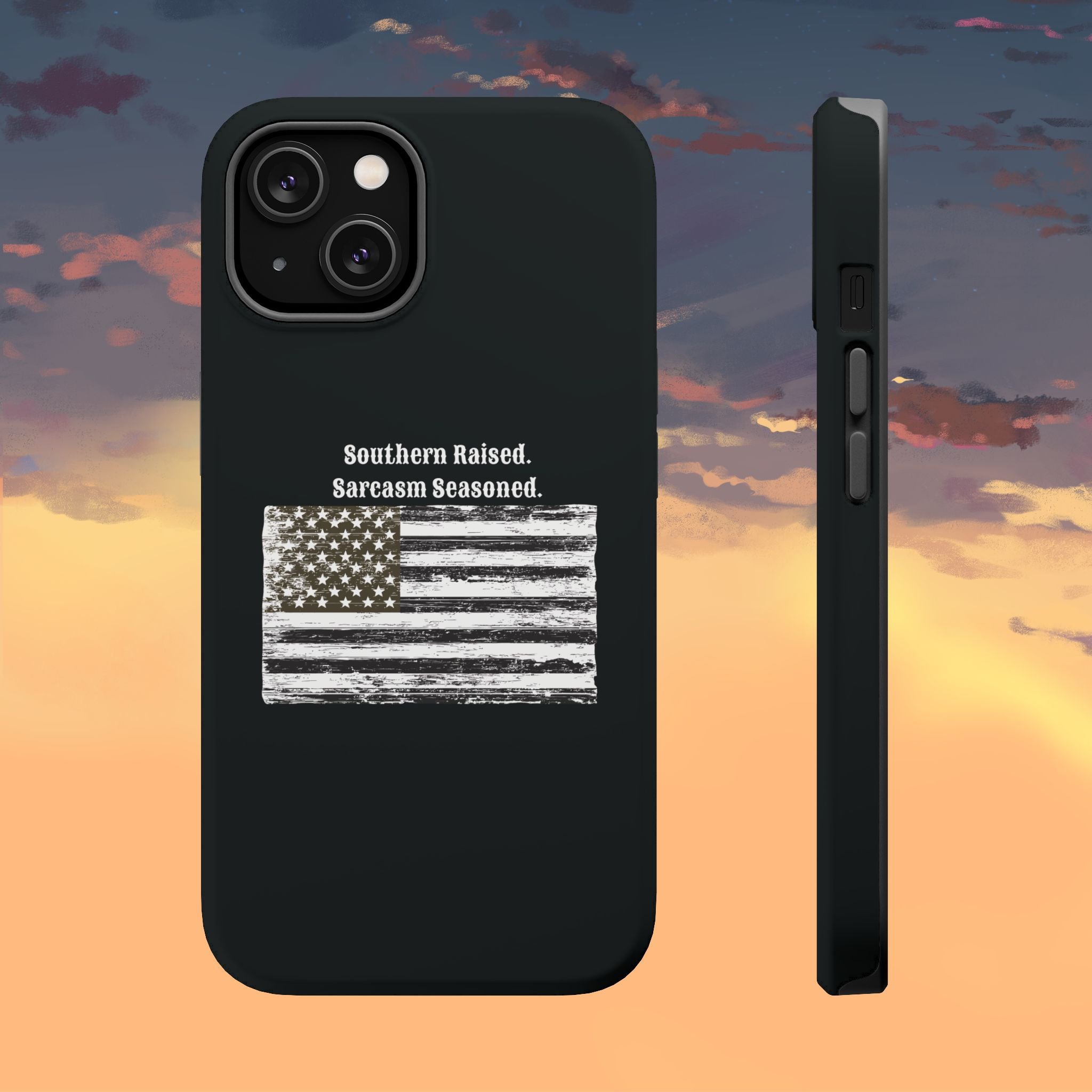 iPhone Case - "Southern Raised. Sarcasm Seasoned." Distressed Flag Magnetic Impact-Resistant Case