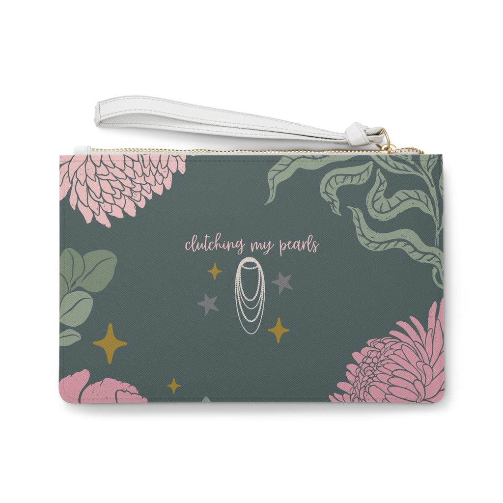 Clutch Bag — 'Clutching My Pearls' Floral Wristlet Clutch