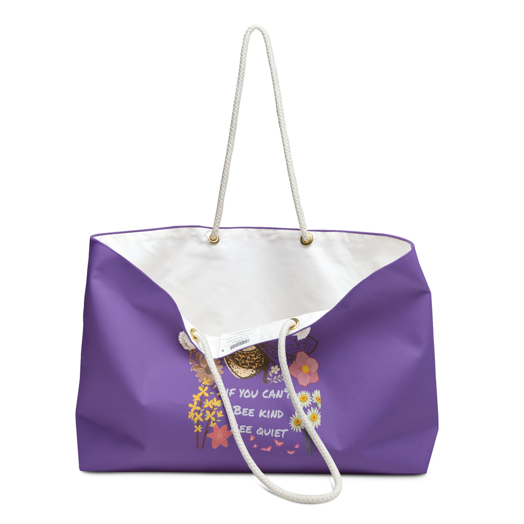 Purple Floral Bee Weekender Bag – “If You Can’t Bee Kind Bee Quiet” Travel Tote