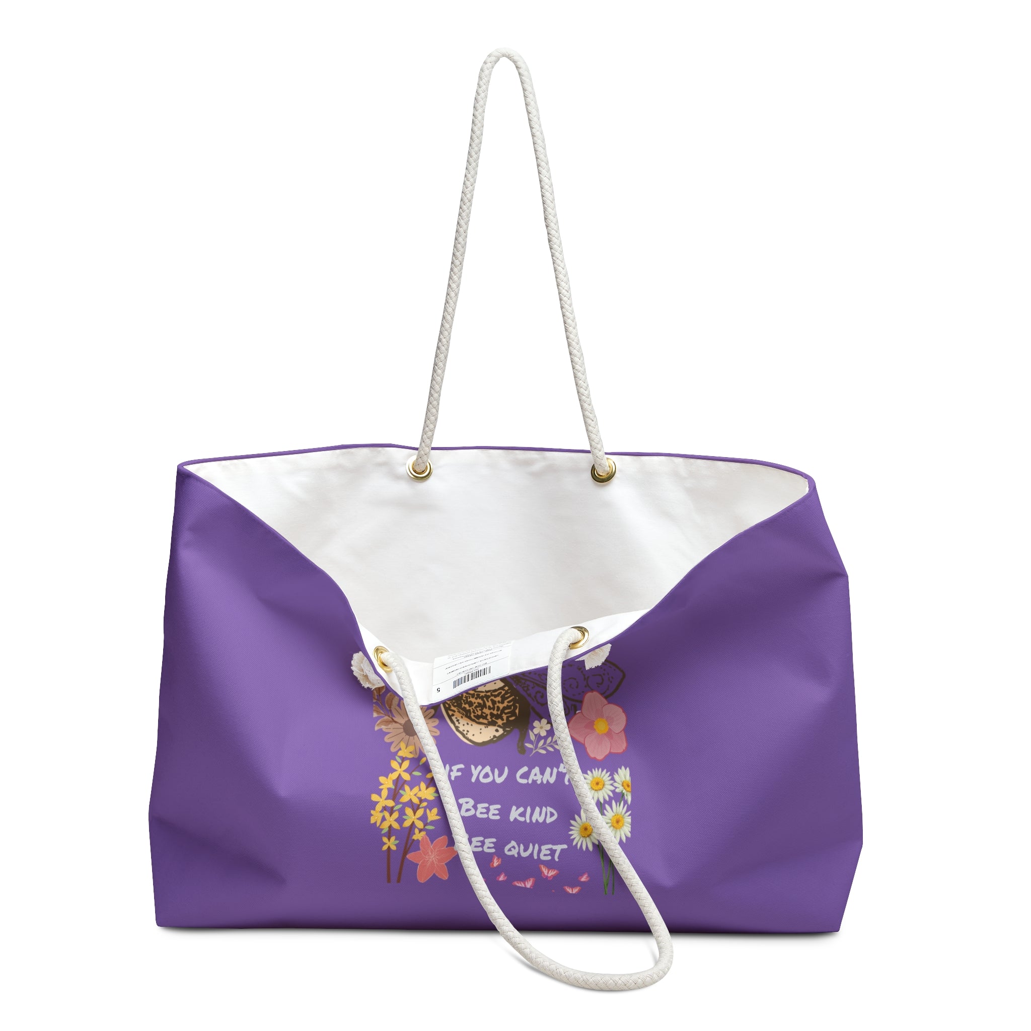 Purple Floral Bee Weekender Bag – “If You Can’t Bee Kind Bee Quiet” Travel Tote