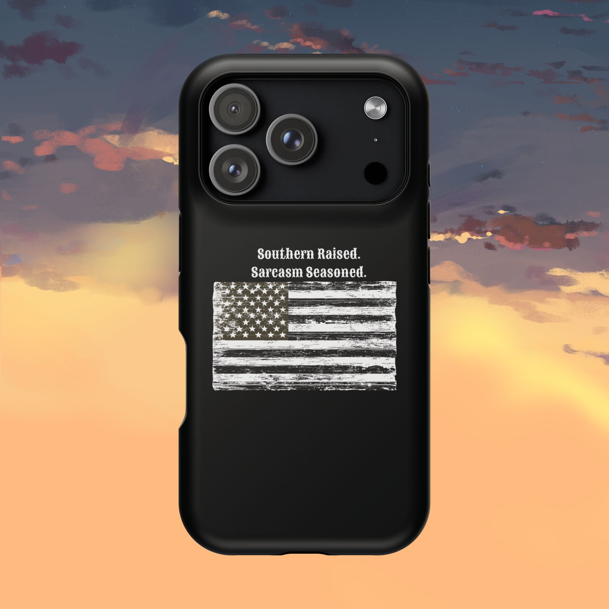 iPhone Case - "Southern Raised. Sarcasm Seasoned." Distressed Flag Magnetic Impact-Resistant Case