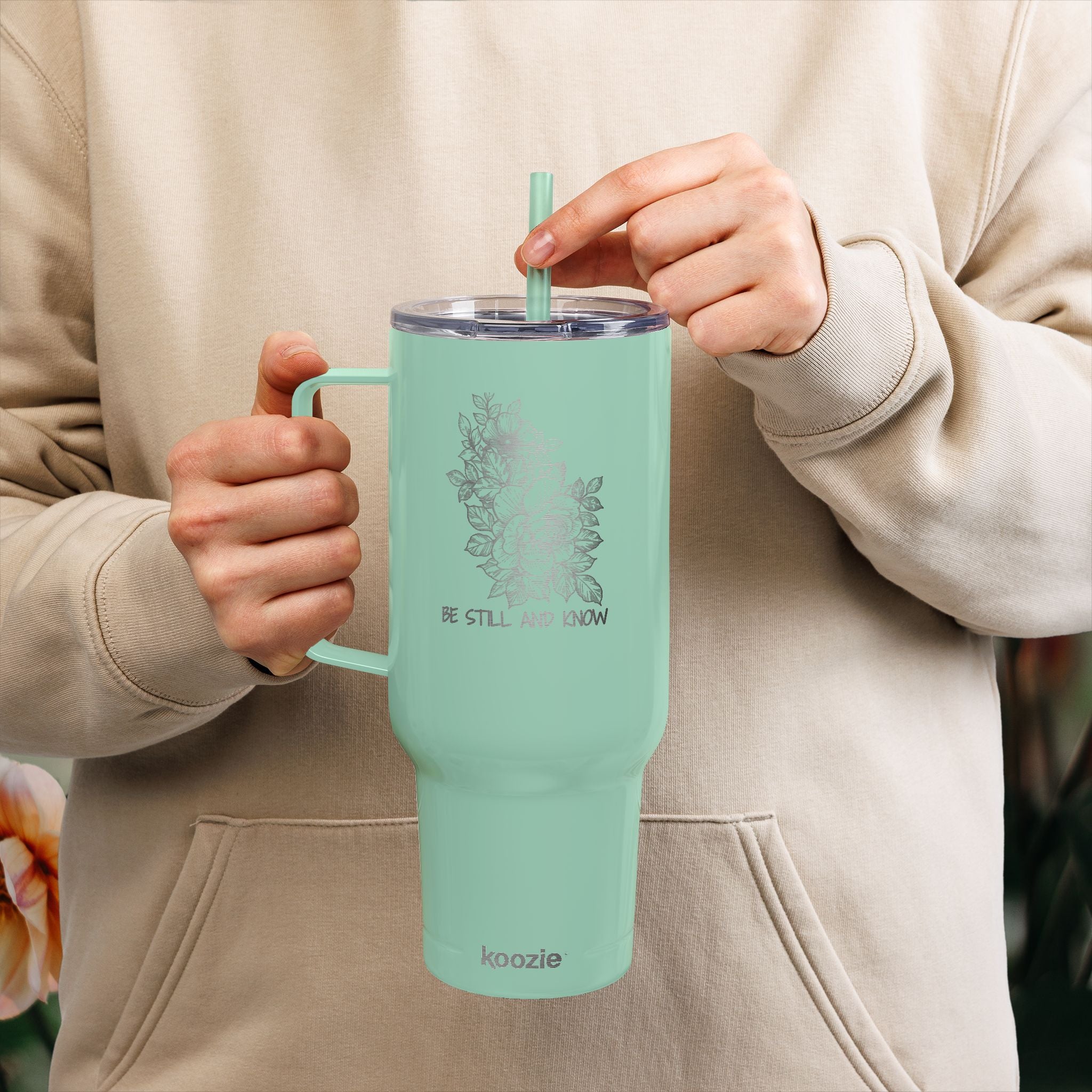 40oz Insulated Tumbler — Floral ‘Be Still and Know’