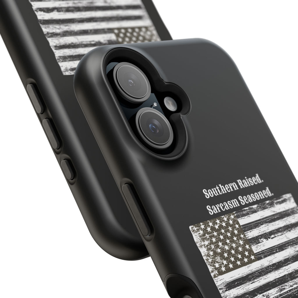 iPhone Case - "Southern Raised. Sarcasm Seasoned." Distressed Flag Magnetic Impact-Resistant Case