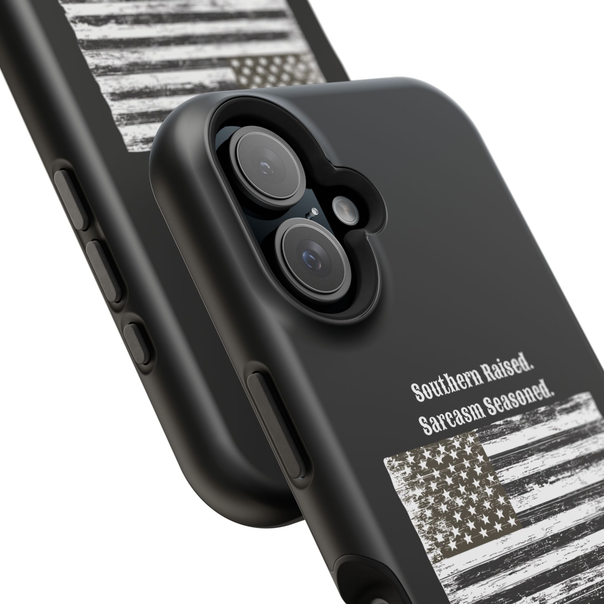 iPhone Case - "Southern Raised. Sarcasm Seasoned." Distressed Flag Magnetic Impact-Resistant Case