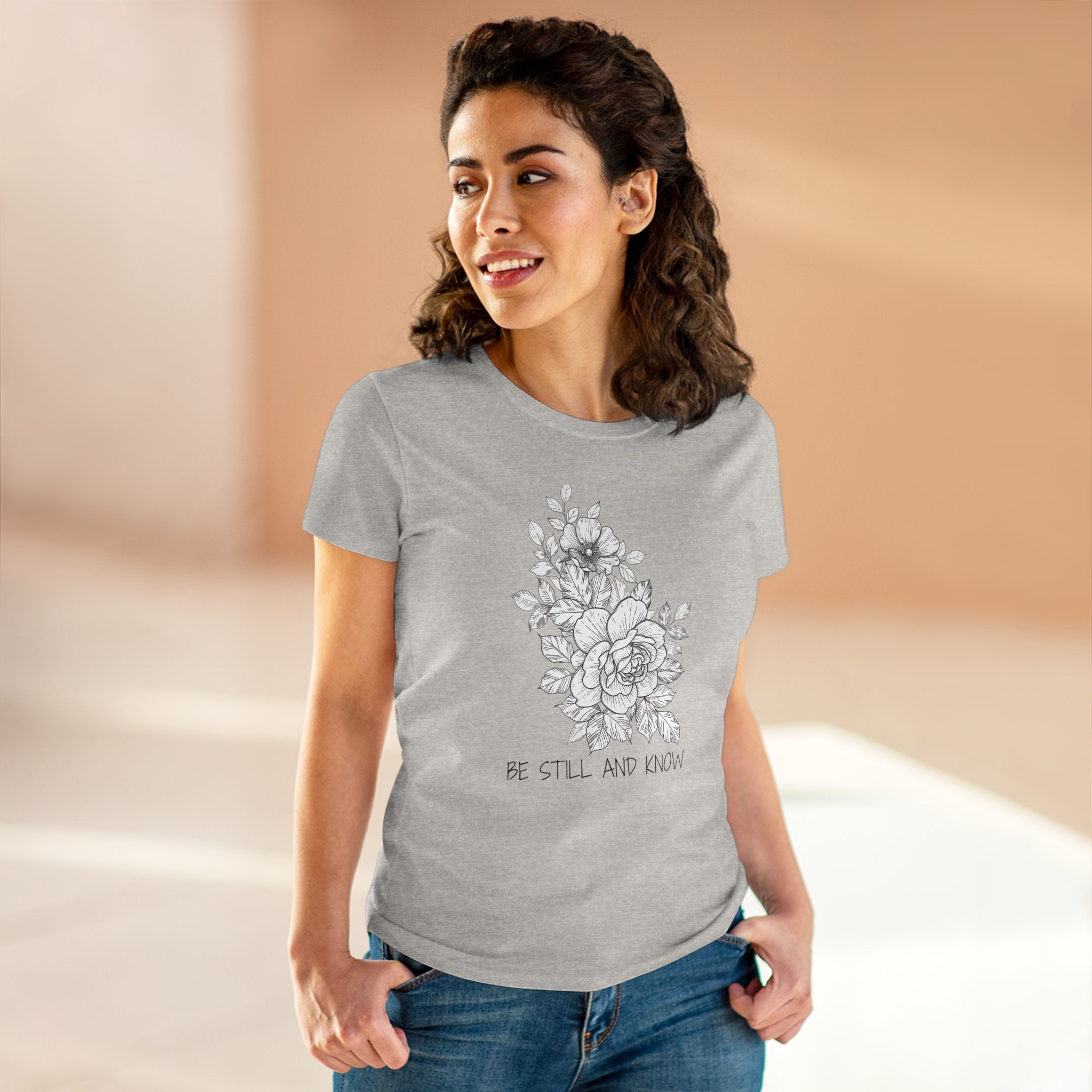 Women's Tee — Floral 'Be Still and Know' Cotton Shirt