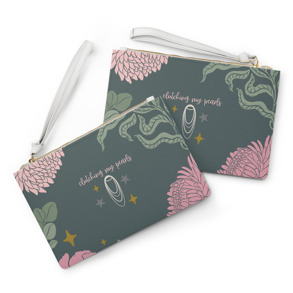 Clutch Bag — 'Clutching My Pearls' Floral Wristlet Clutch