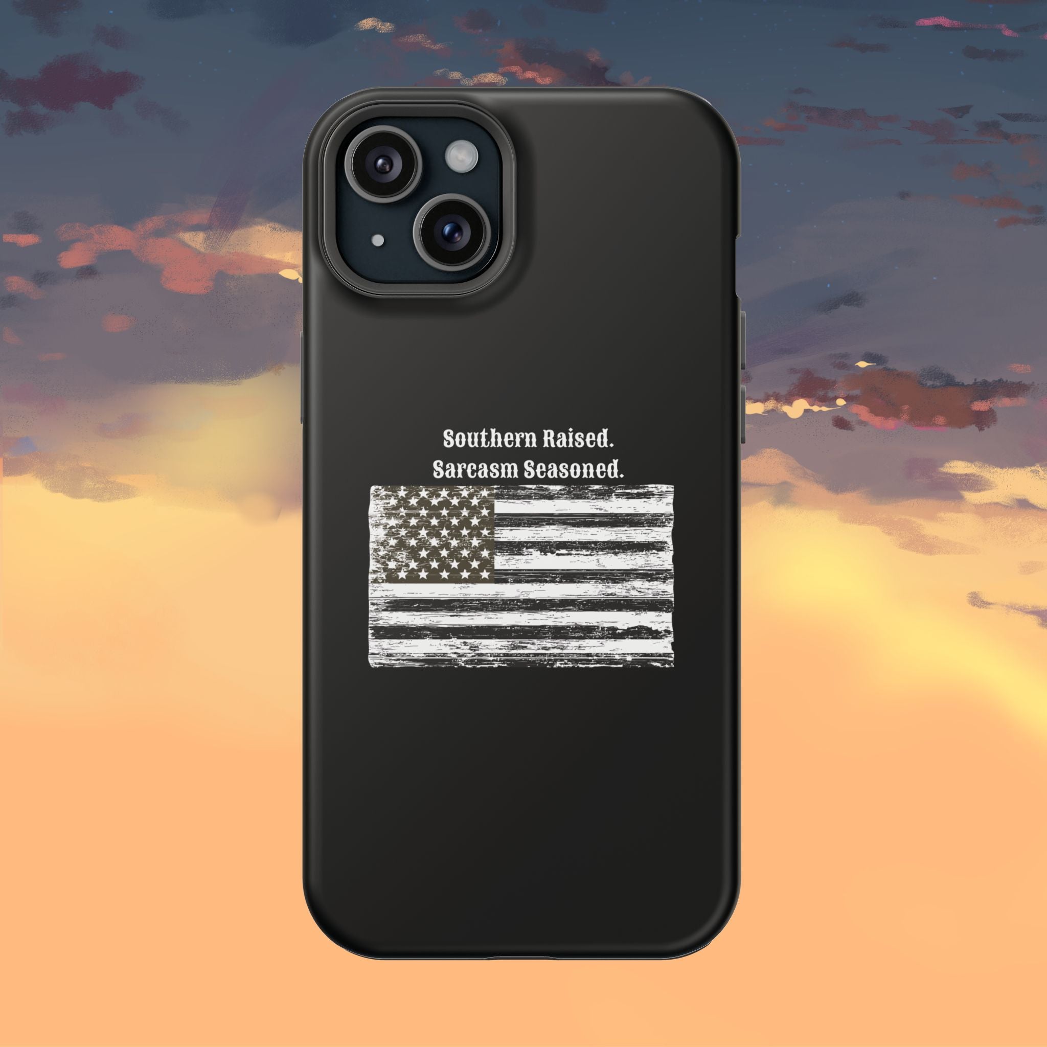 iPhone Case - "Southern Raised. Sarcasm Seasoned." Distressed Flag Magnetic Impact-Resistant Case