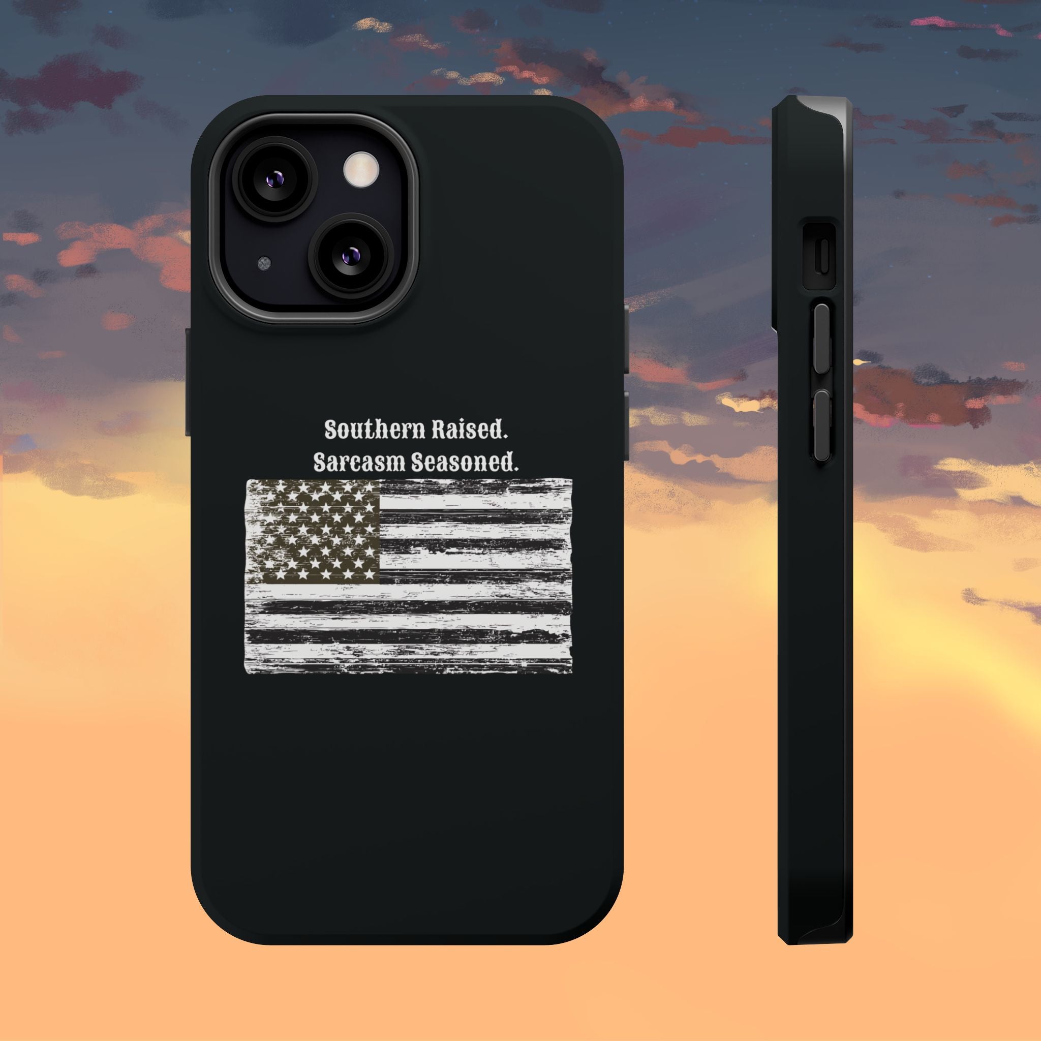 iPhone Case - "Southern Raised. Sarcasm Seasoned." Distressed Flag Magnetic Impact-Resistant Case