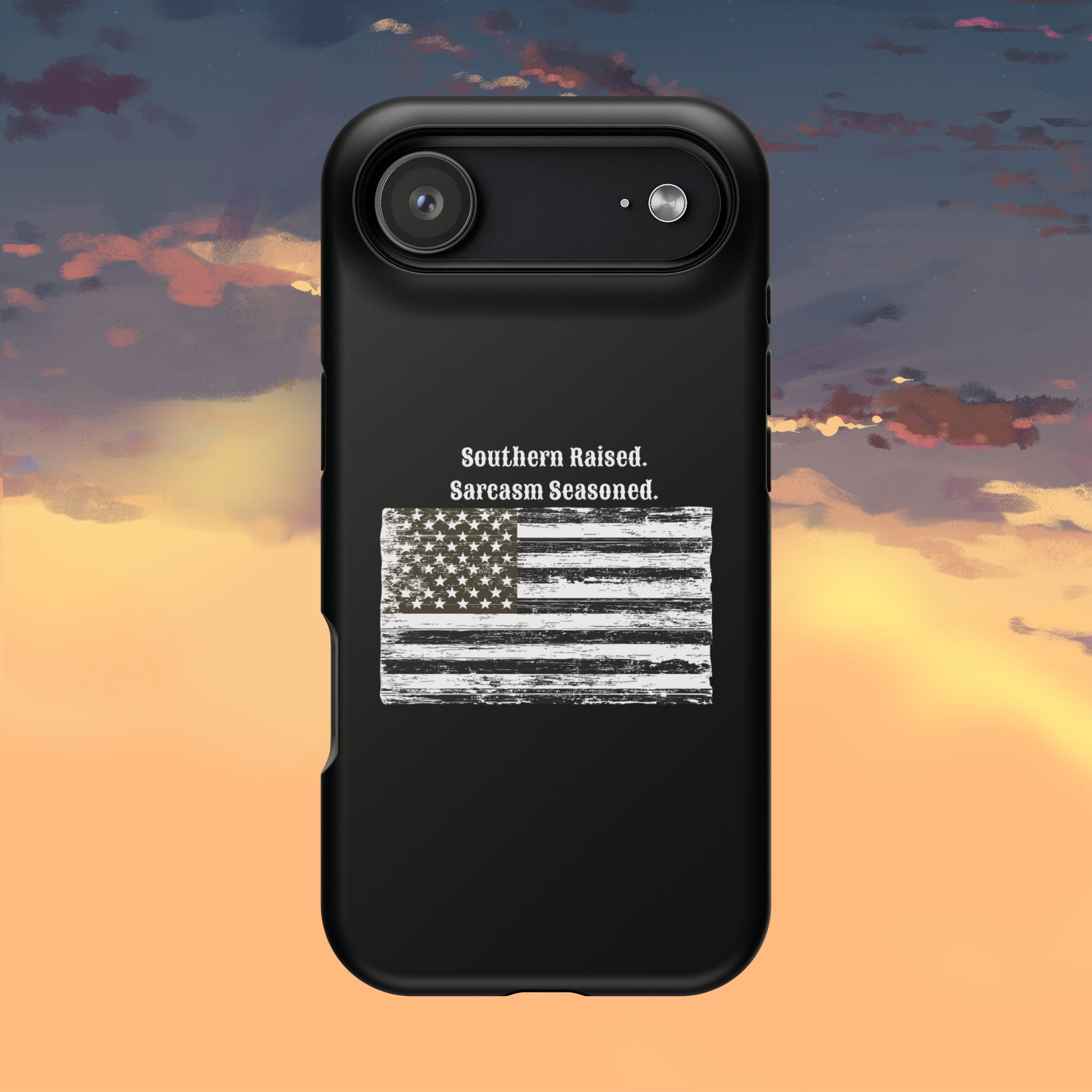 iPhone Case - "Southern Raised. Sarcasm Seasoned." Distressed Flag Magnetic Impact-Resistant Case