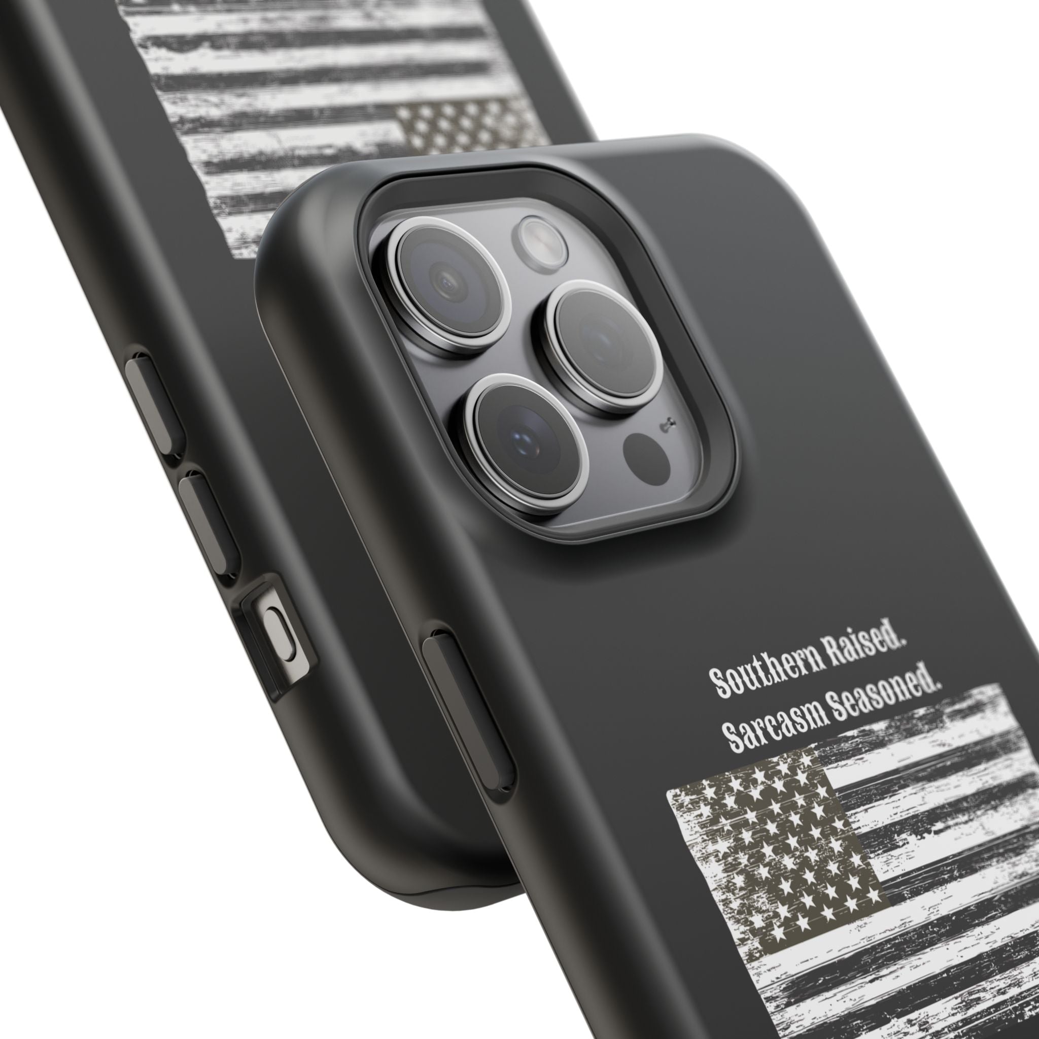 iPhone Case - "Southern Raised. Sarcasm Seasoned." Distressed Flag Magnetic Impact-Resistant Case