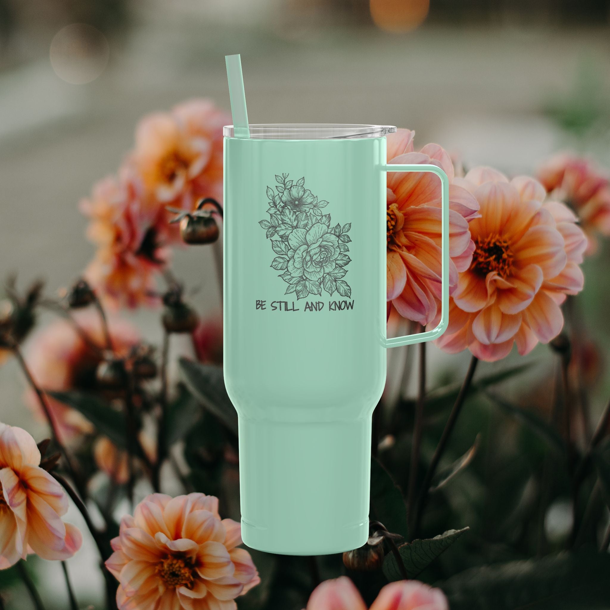 40oz Insulated Tumbler — Floral ‘Be Still and Know’