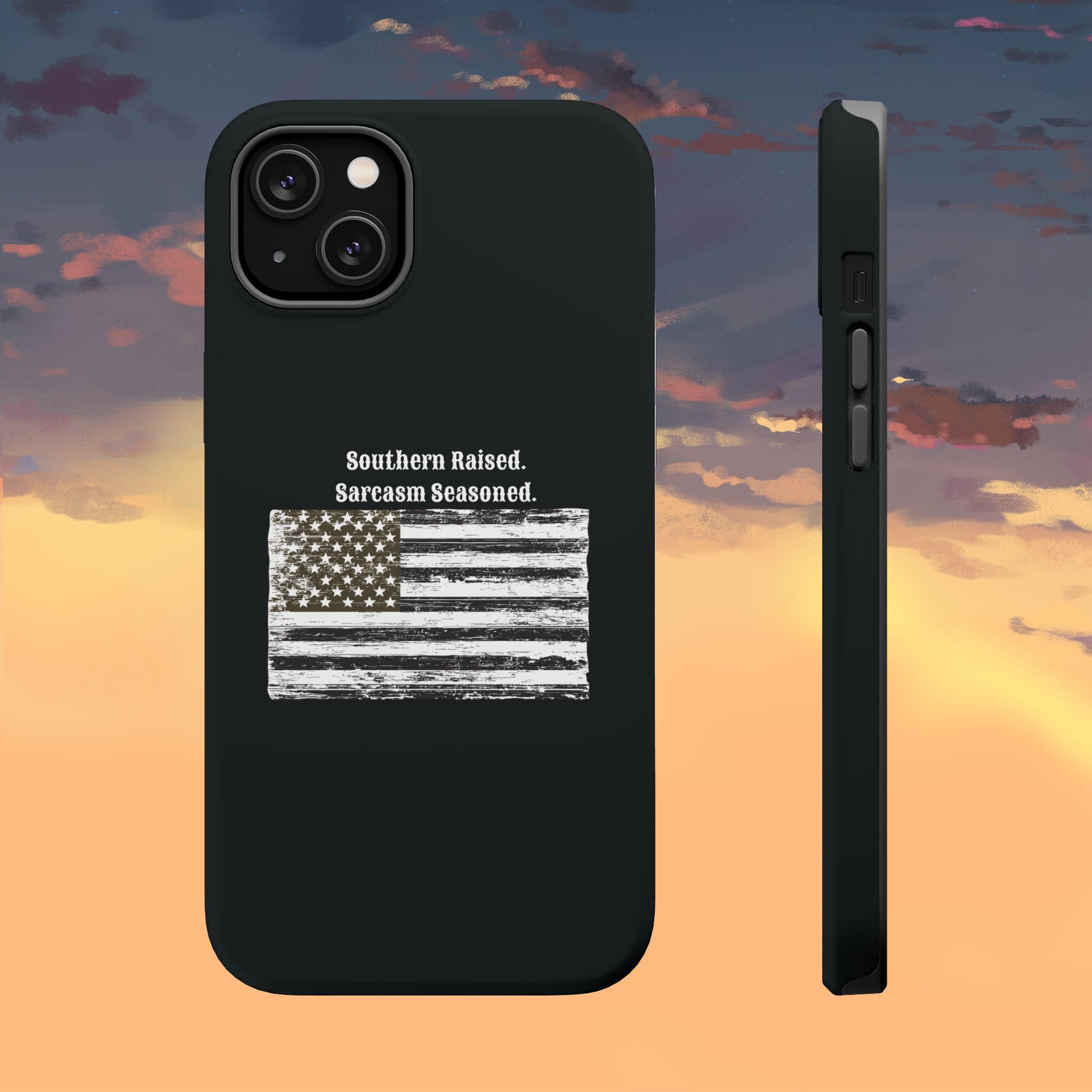 iPhone Case - "Southern Raised. Sarcasm Seasoned." Distressed Flag Magnetic Impact-Resistant Case