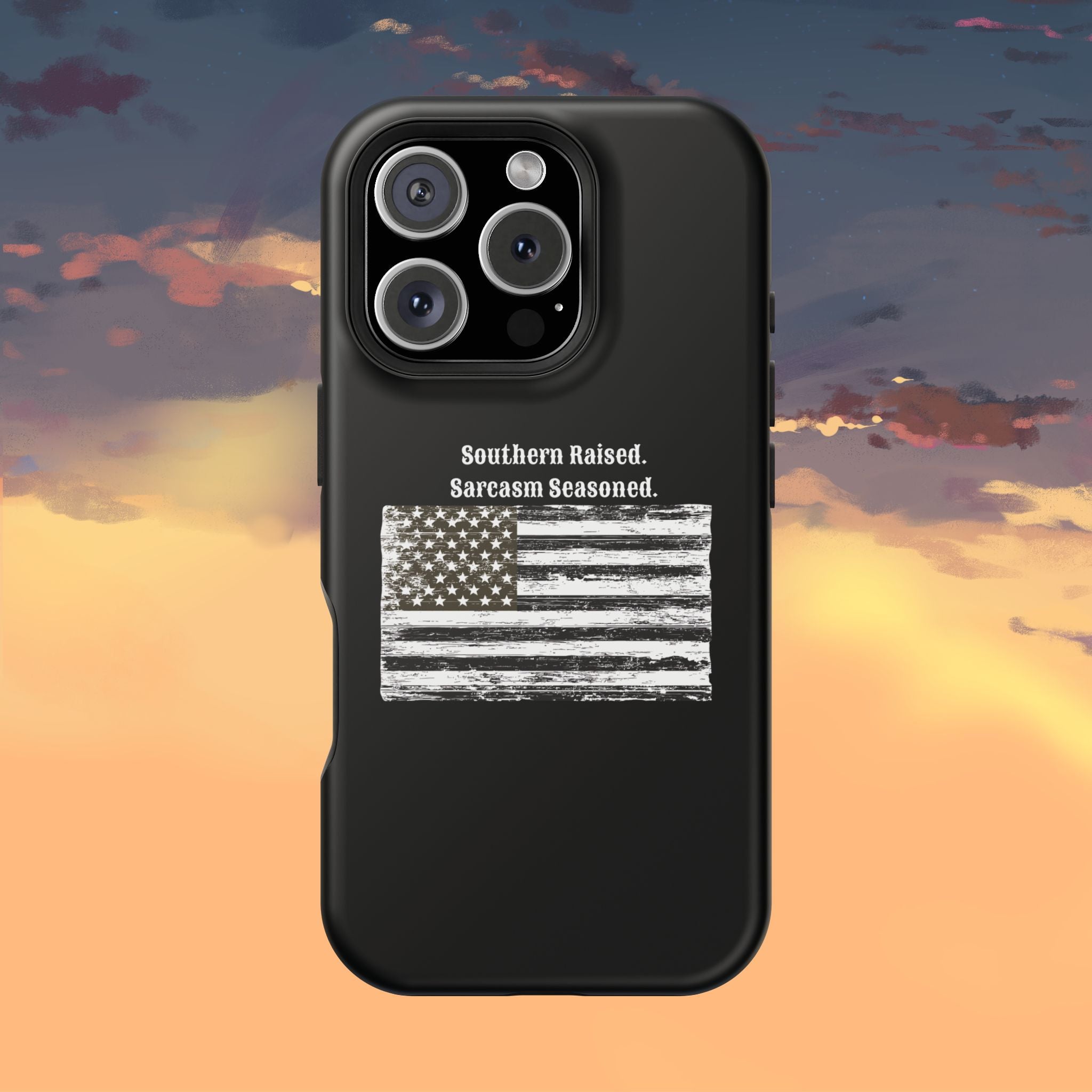 iPhone Case - "Southern Raised. Sarcasm Seasoned." Distressed Flag Magnetic Impact-Resistant Case