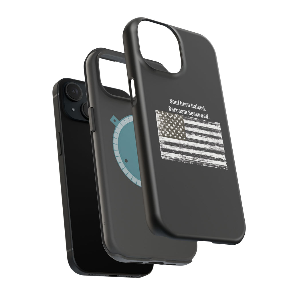 iPhone Case - "Southern Raised. Sarcasm Seasoned." Distressed Flag Magnetic Impact-Resistant Case