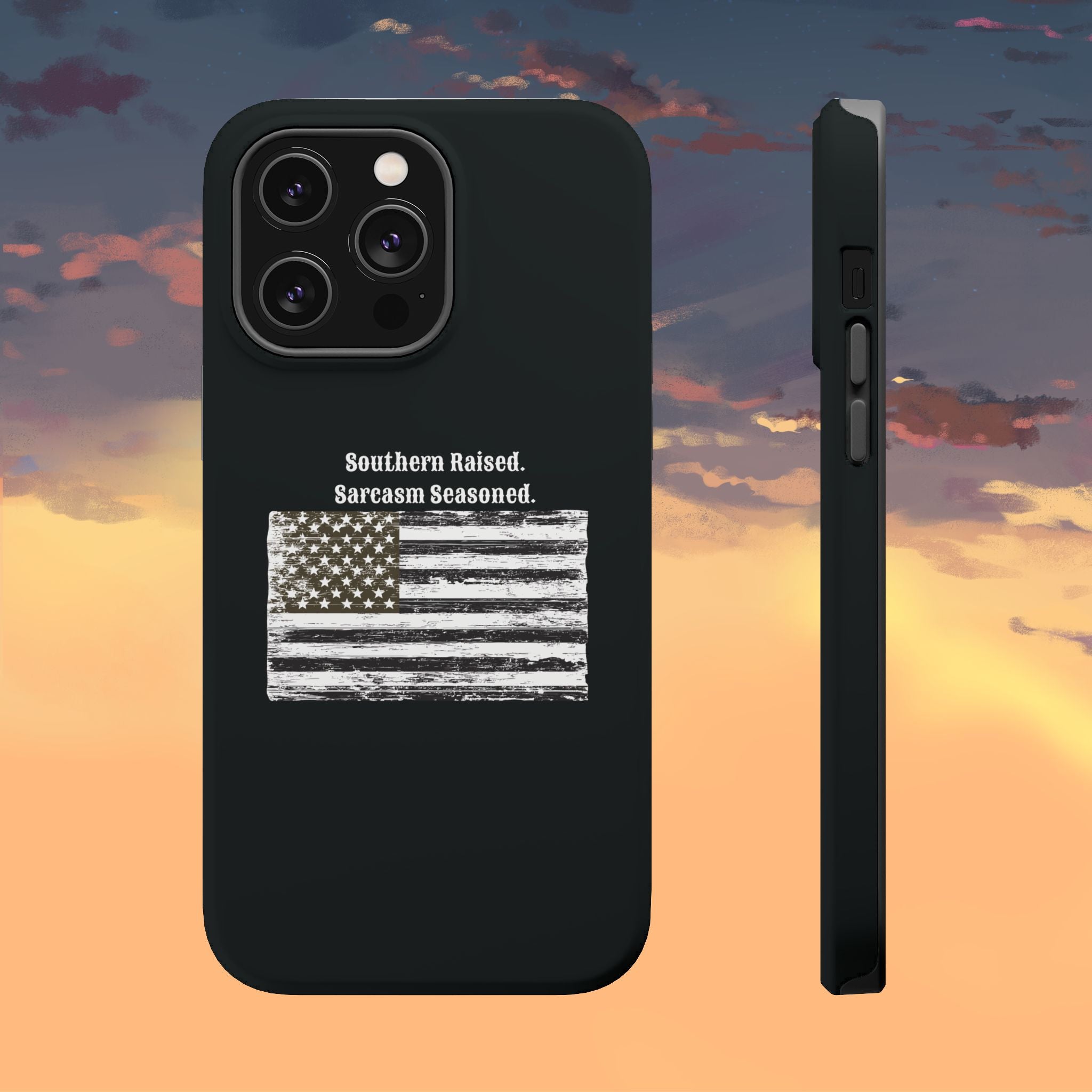 iPhone Case - "Southern Raised. Sarcasm Seasoned." Distressed Flag Magnetic Impact-Resistant Case