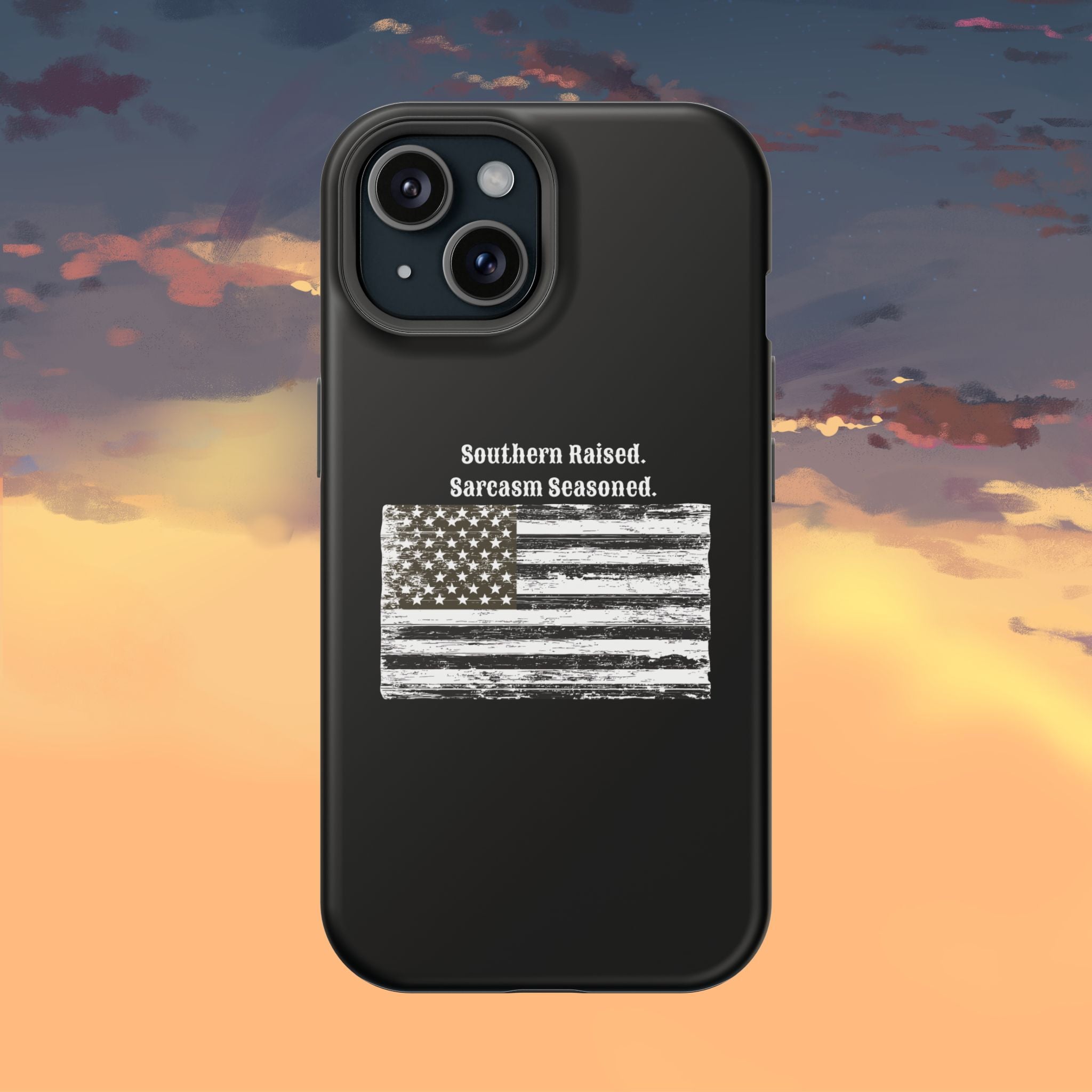iPhone Case - "Southern Raised. Sarcasm Seasoned." Distressed Flag Magnetic Impact-Resistant Case