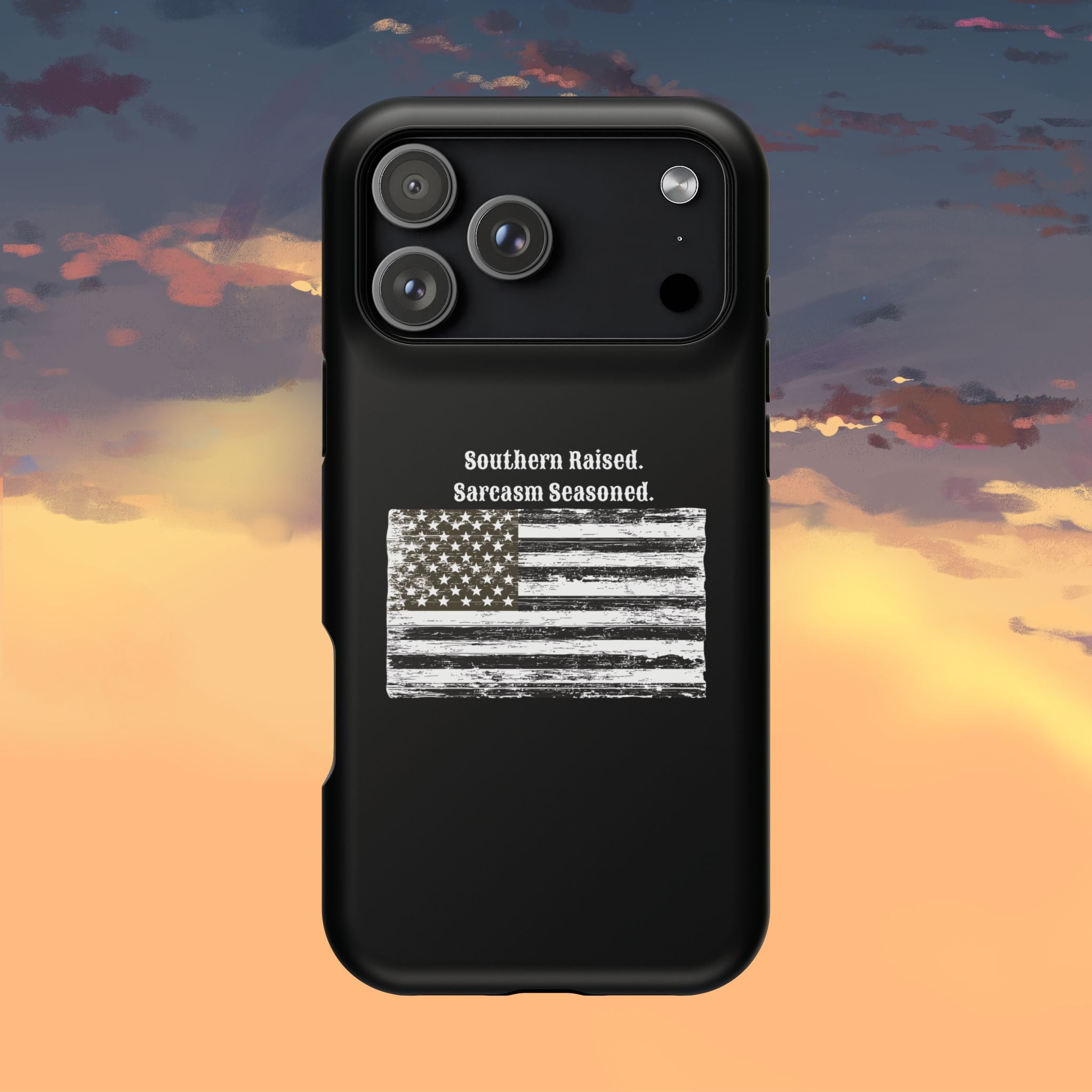 iPhone Case - "Southern Raised. Sarcasm Seasoned." Distressed Flag Magnetic Impact-Resistant Case