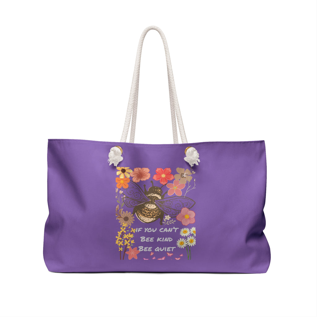 Purple Floral Bee Weekender Bag – “If You Can’t Bee Kind Bee Quiet” Travel Tote