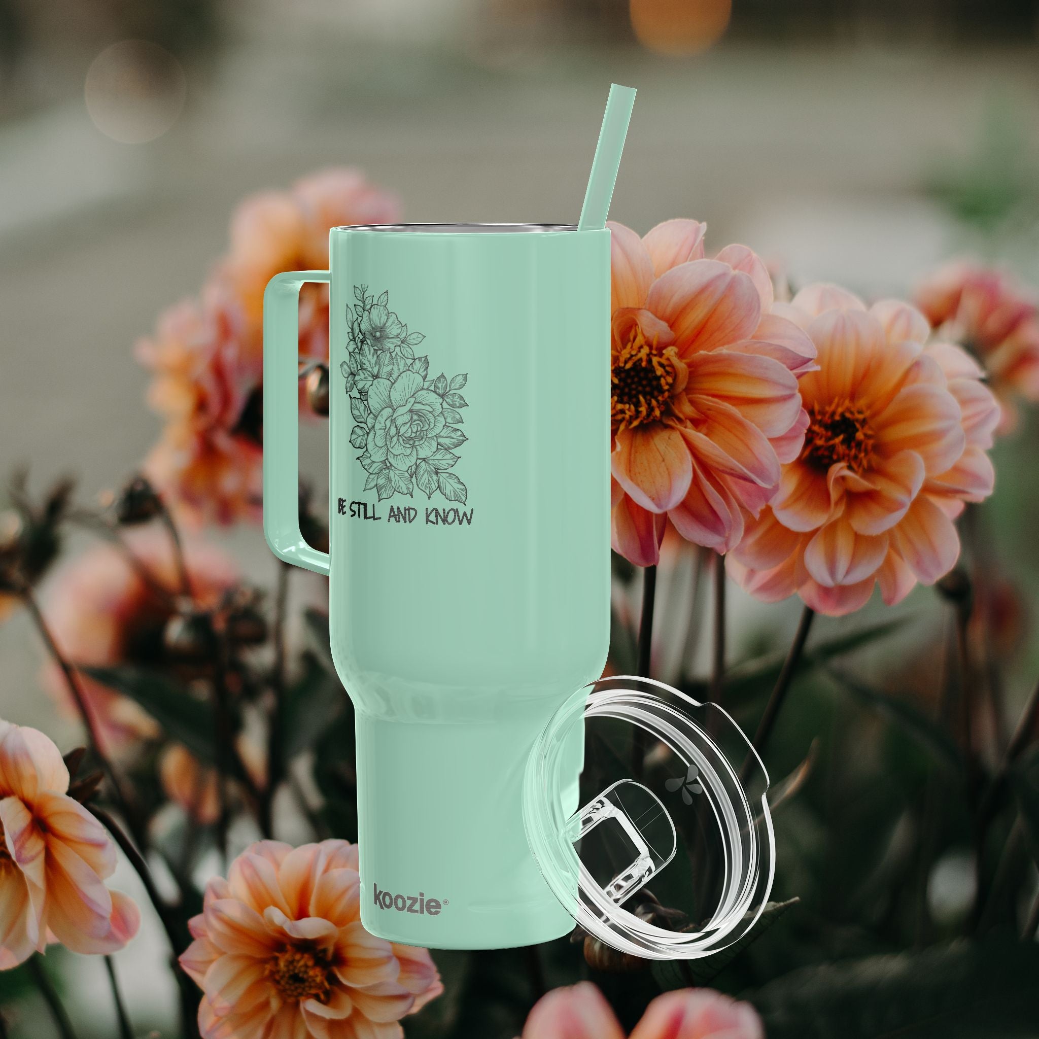 40oz Insulated Tumbler — Floral ‘Be Still and Know’
