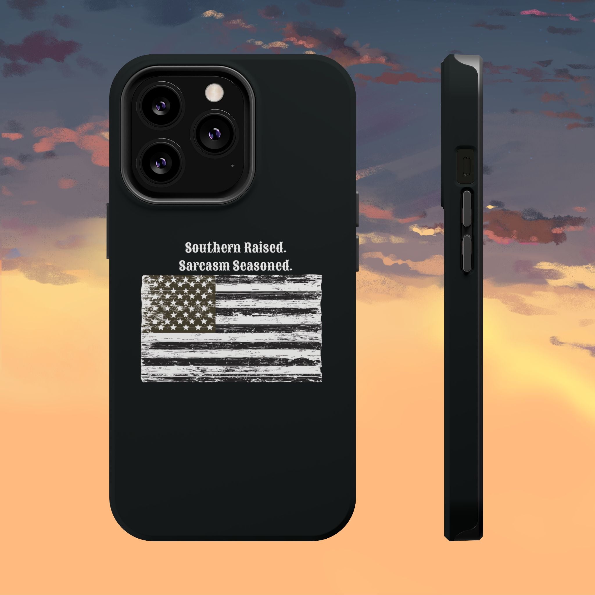 iPhone Case - "Southern Raised. Sarcasm Seasoned." Distressed Flag Magnetic Impact-Resistant Case