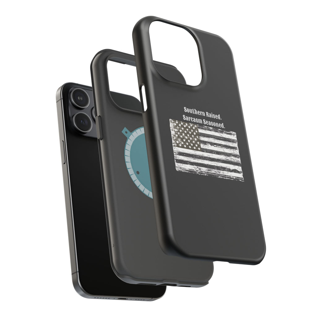 iPhone Case - "Southern Raised. Sarcasm Seasoned." Distressed Flag Magnetic Impact-Resistant Case