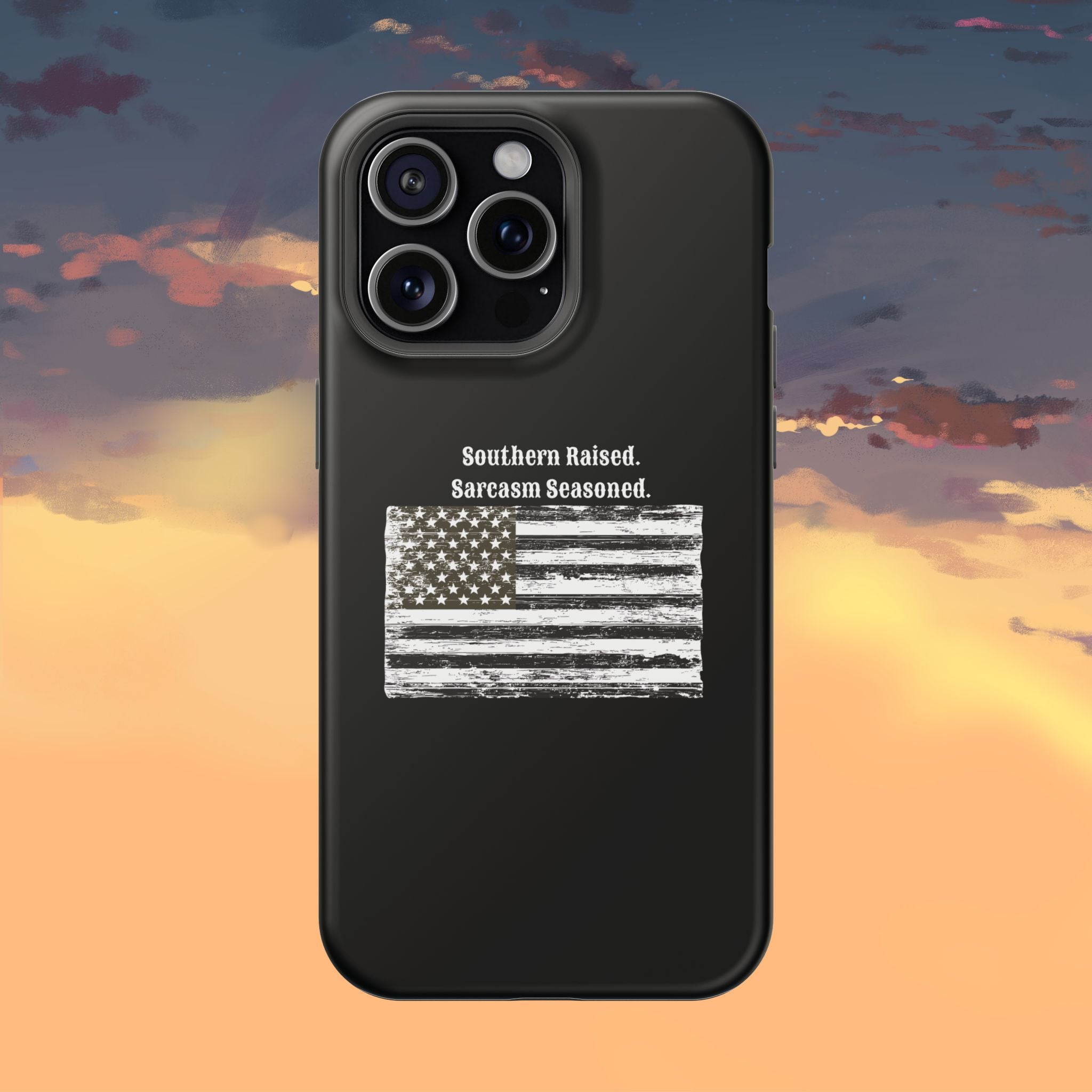 iPhone Case - "Southern Raised. Sarcasm Seasoned." Distressed Flag Magnetic Impact-Resistant Case