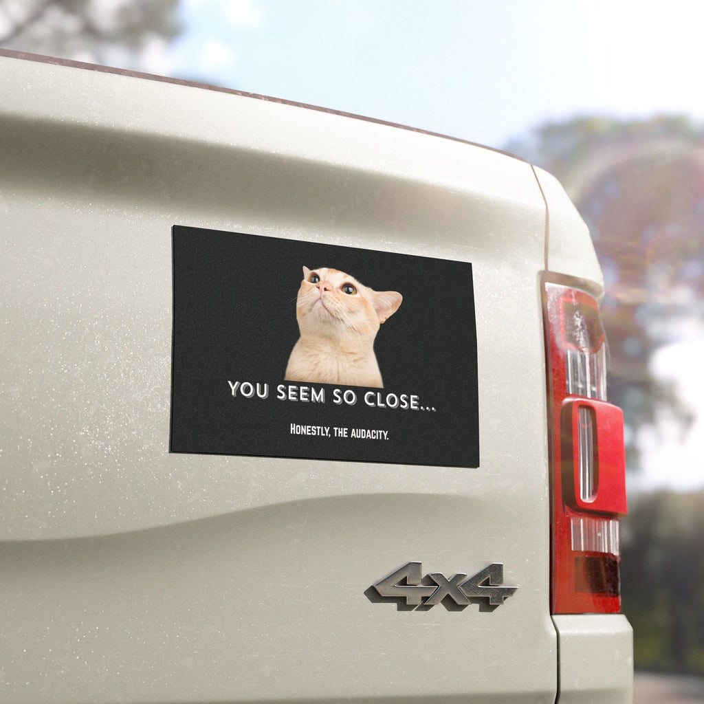 Funny Cat Car Magnet — “You Seem So Close… Honestly, The Audacity.”