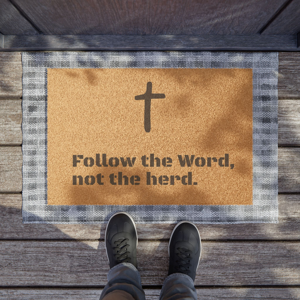 Doormat — "Follow the Word, Not the Herd" Cross Welcome Mat